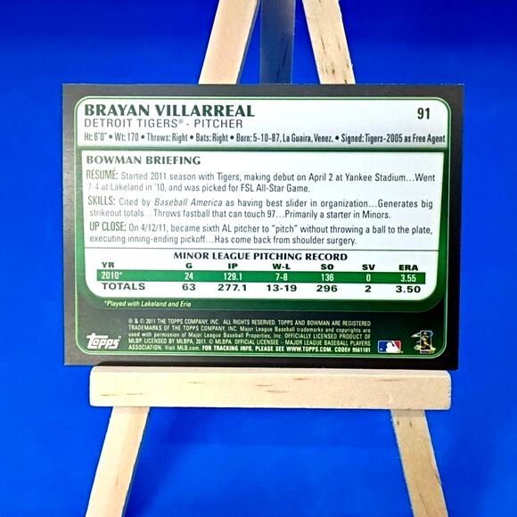 Brayan Villarreal - Pitcher - Rookor Card #91 Topps 2011 Detroit Tigers - Picture 5 of 6